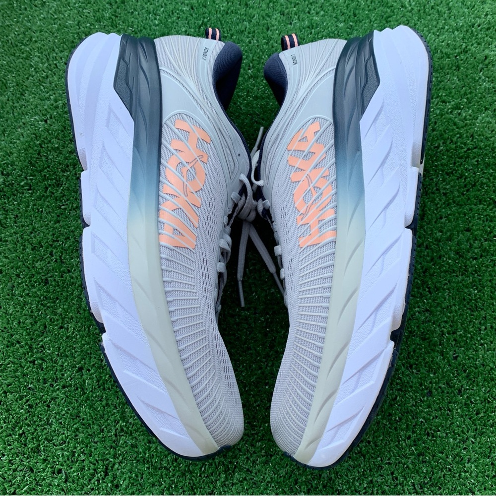 Hoka Bondi 7 Womens 10 Shoes Road Race Responsive Trainer Stability Gray Blue